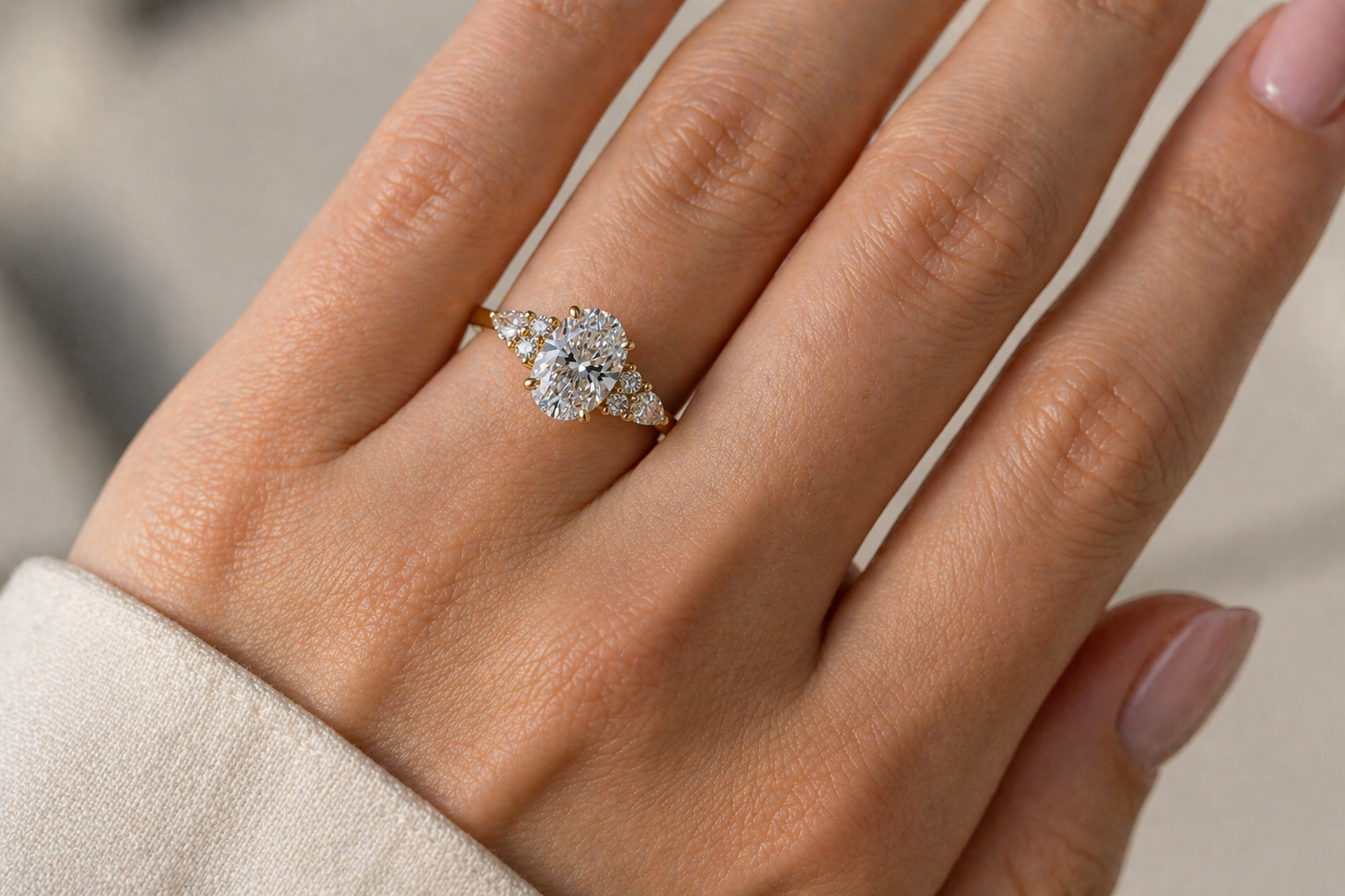 Oval Lab Diamond Ring – 2.3ct Floral Diamond Setting