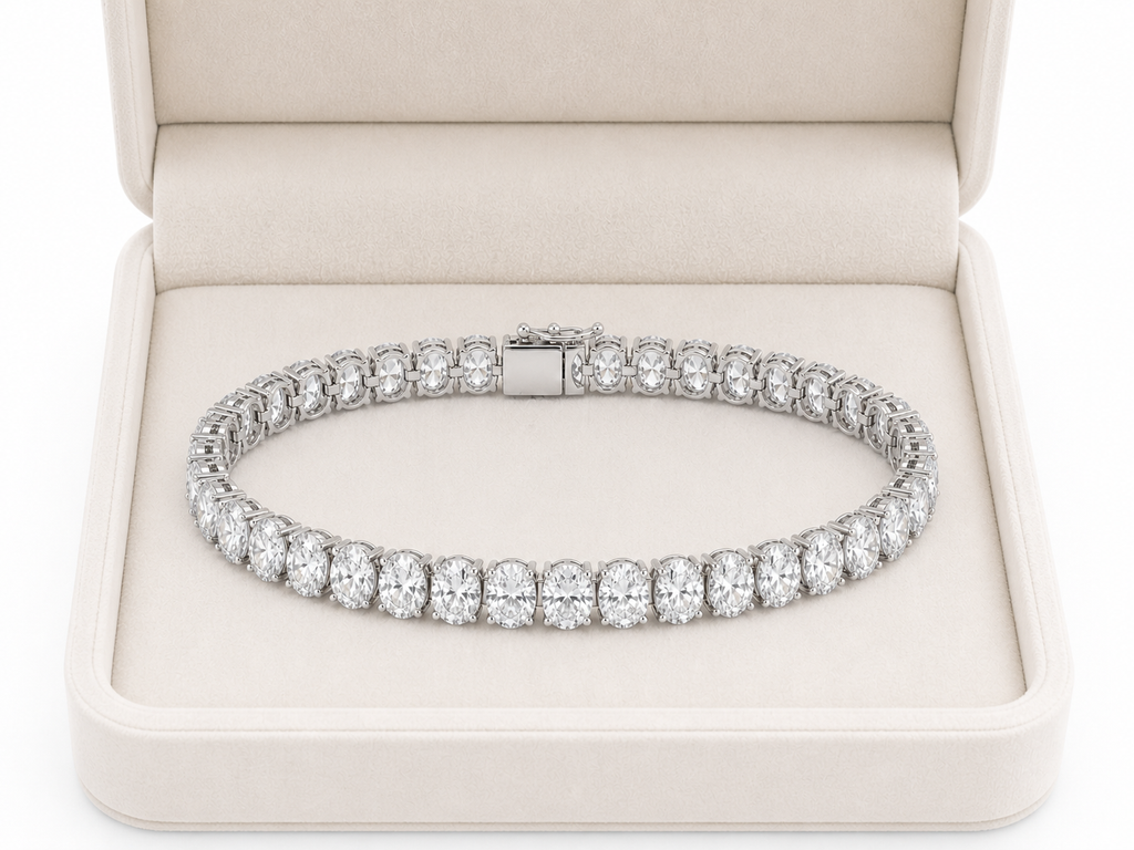 Oval Lab Diamond Tennis Bracelet – 13.04ct Total | 40 Stones | IGI Certified | 14K Gold