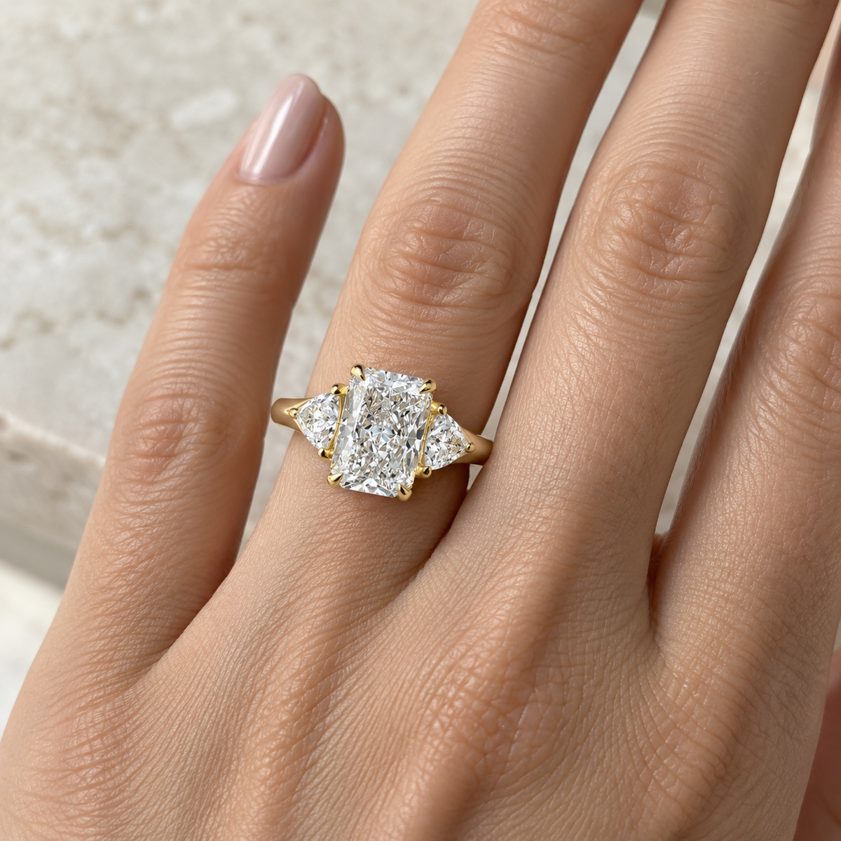 2.75 CT Radiant & Trillion Three-Stone Diamond Ring