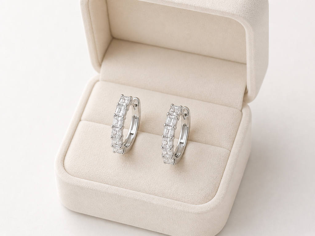 Emerald Cut Pavé Lab Diamond Hoop Earrings – 2.8ct Total