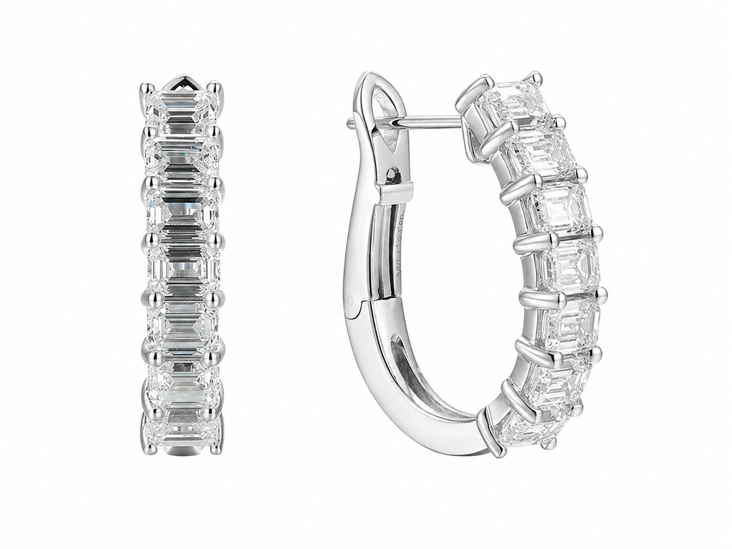 Emerald Cut Pavé Lab Diamond Hoop Earrings – 2.8ct Total
