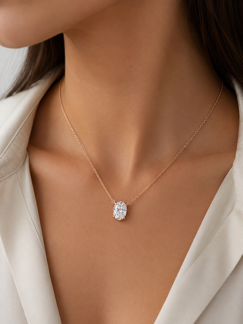 2CT Oval Lab Diamond Solitaire Necklace