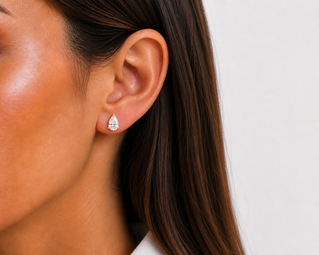 Pear Cut Lab Diamond Stud Earrings – 1ct Total