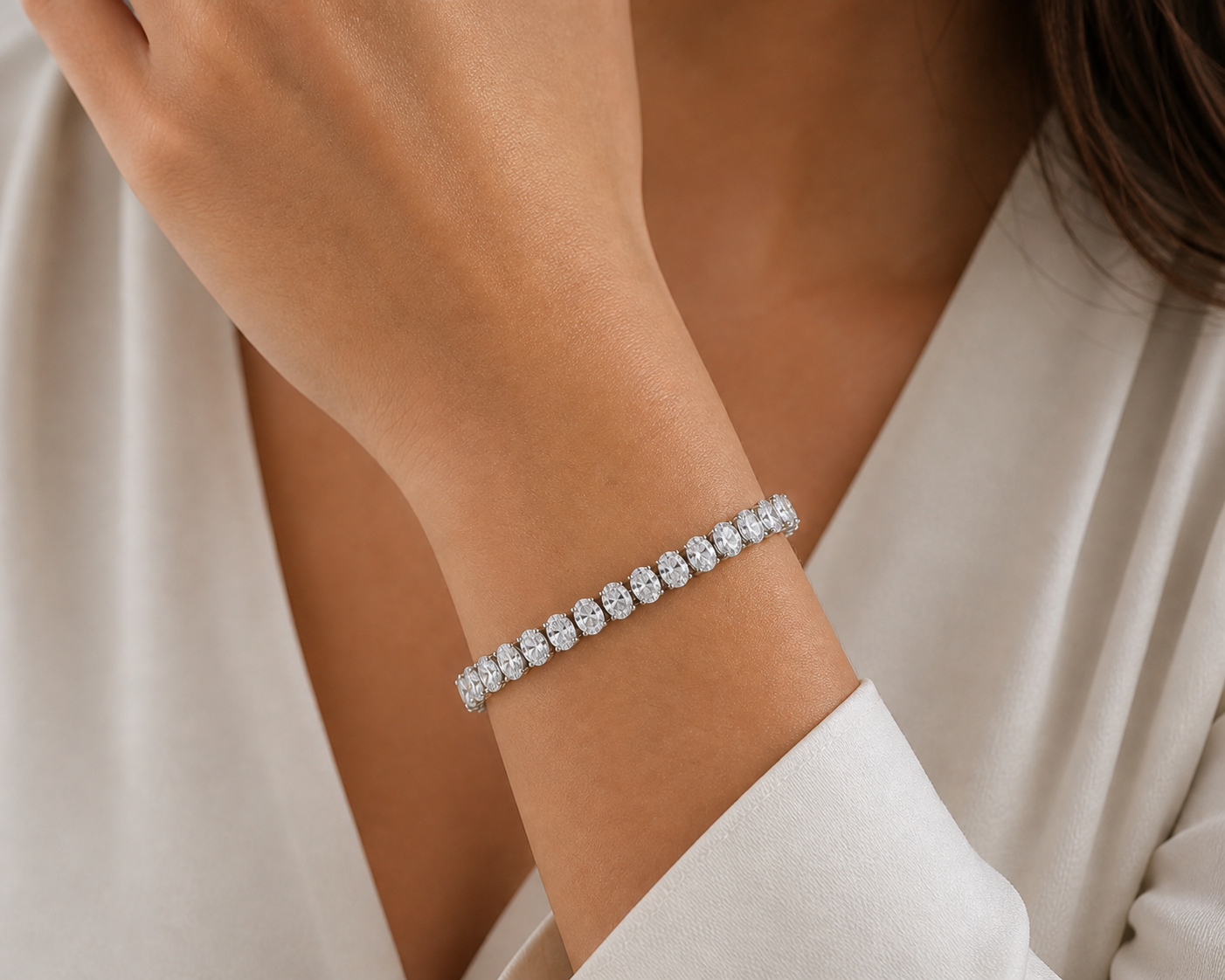 Oval Lab Diamond Tennis Bracelet – 13.04ct Total | 40 Stones | IGI Certified | 14K Gold