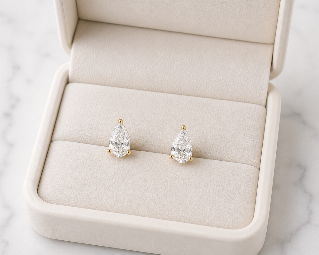 Pear Cut Lab Diamond Stud Earrings – 1ct Total