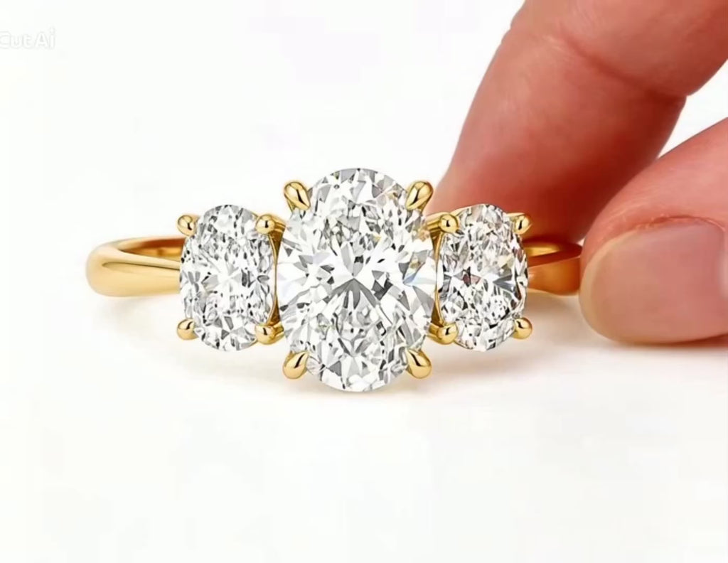 Three Stone Oval Lab Diamond Engagement Ring – 3.00ct Total | 14K Gold | IGI Certified