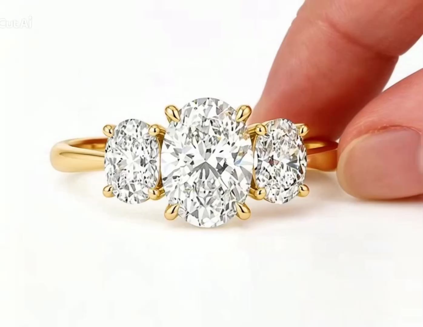 Three Stone Oval Lab Diamond Engagement Ring – 3.00ct Total | 14K Gold | IGI Certified