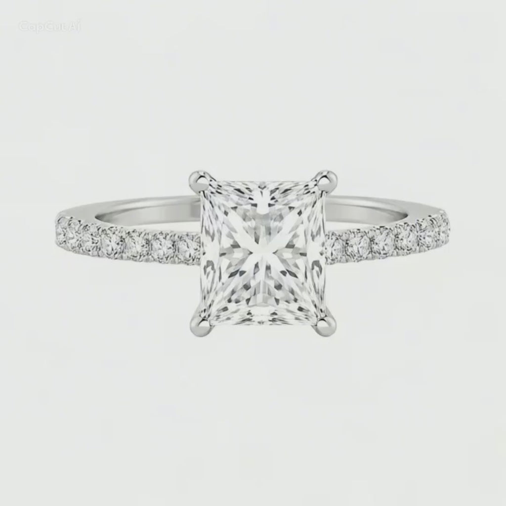 Princess Cut Lab Diamond Engagement Ring – 3.75ct Total | 14K Gold | IGI Certified