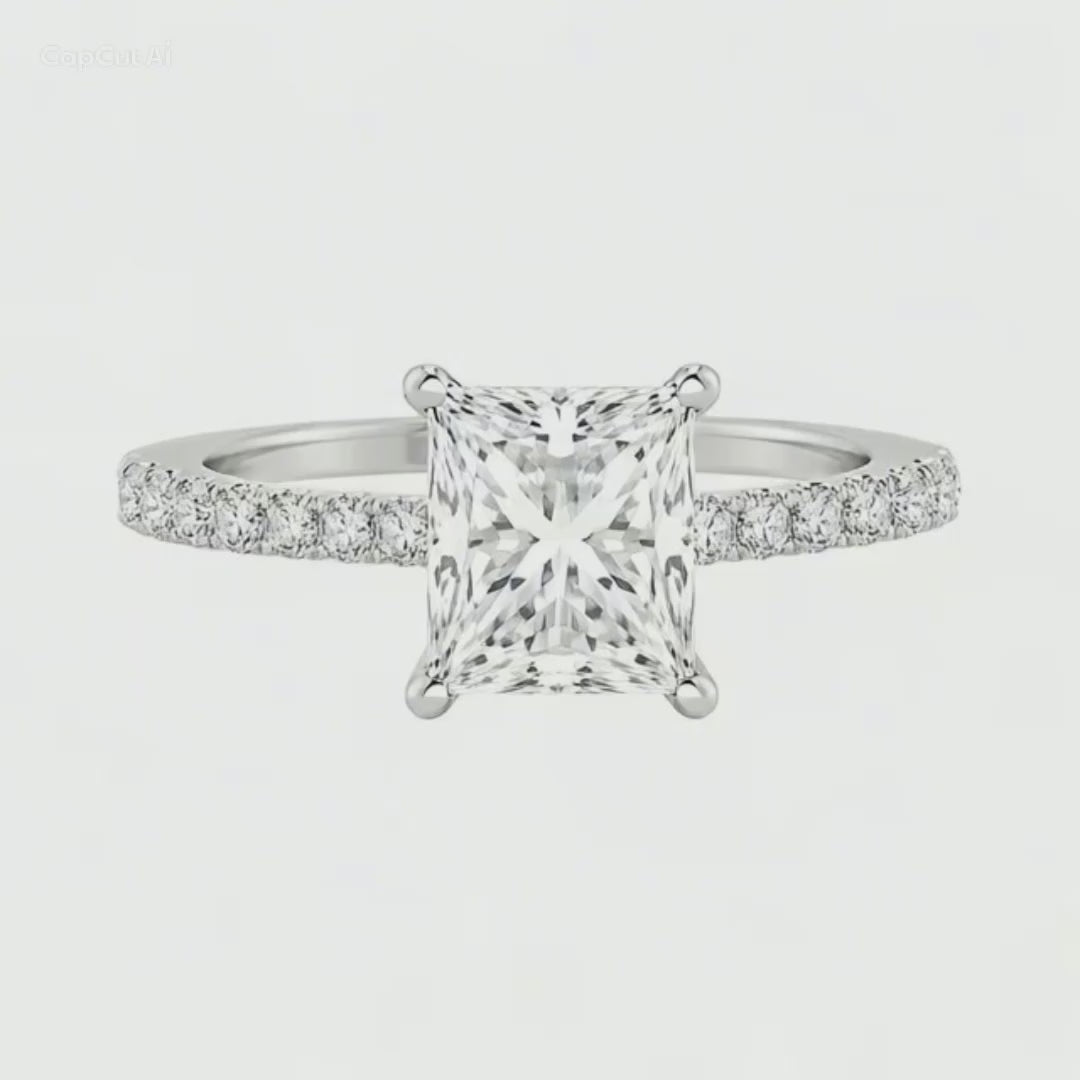 Princess Cut Lab Diamond Engagement Ring – 3.75ct Total | 14K Gold | IGI Certified